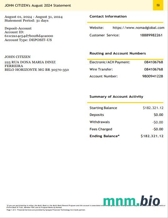 Wyciąg z banku USA w Nowym Jorku 3-6 miesięcy przykład Word i PDF